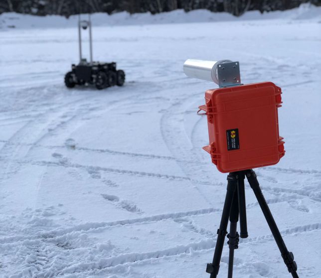sensor pointing at Nanuk in the snow